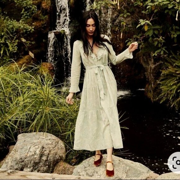 💕DOEN💕 Assam Dress Sweet Daisy Light Green Micro Floral Print Medium - NO BELT - Picture 6 of 16